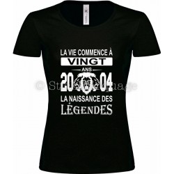 Tee-shirt Noir Femme 20ème Anniversaire La Naissance des Légendes 2004