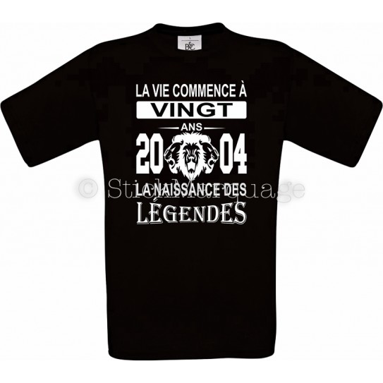T-shirt anniversaire 20 ans 2004-2024 naissance légende