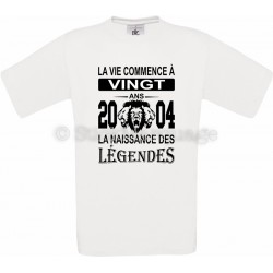 Tee-shirt blanc Homme Anniversaire 20 Ans La Naissance des Légendes 2004