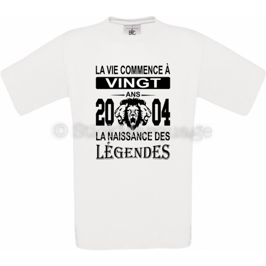 Tee-shirt blanc Homme Anniversaire 20 Ans La Naissance des Légendes 2004