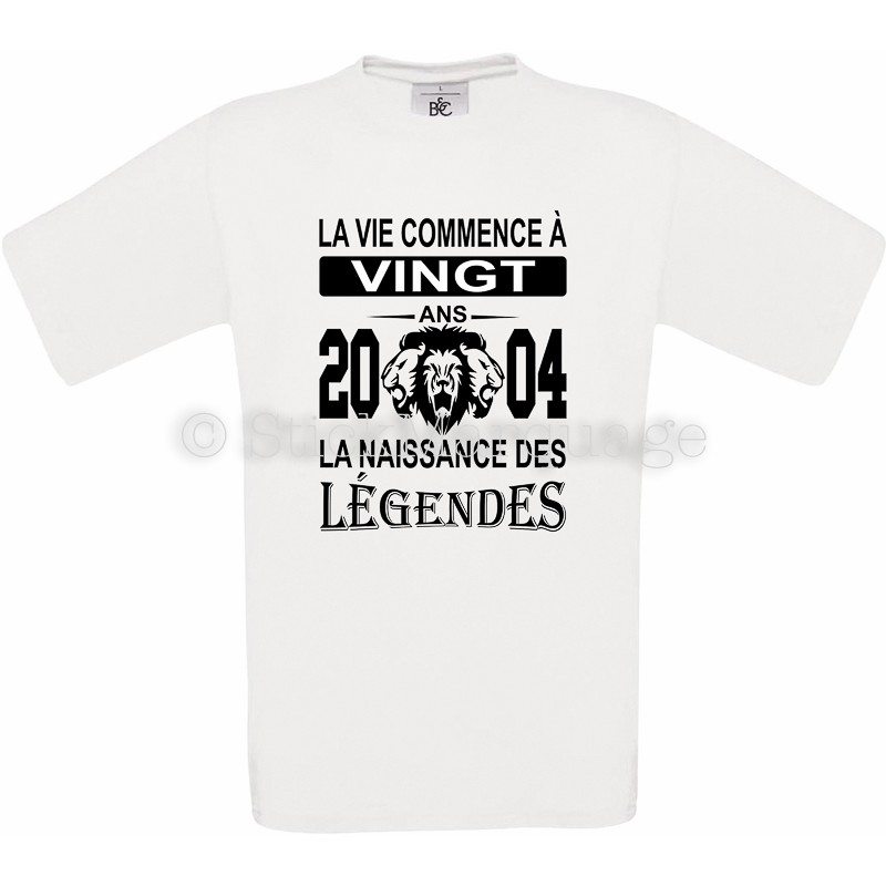 T-shirt Anniversaire 20 Ans La Naissance des Légendes blanc homme