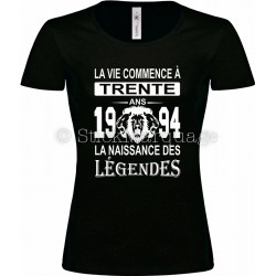 Tee-shirt Noir Femme 30ème Anniversaire La Naissance des Légendes 1994