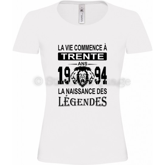Tee-shirt blanc Femme 30ème Anniversaire La Naissance des Légendes 1994