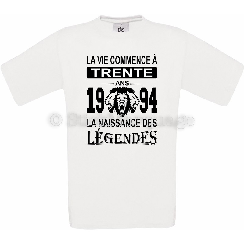 T-shirt Anniversaire 30 Ans La Naissance des Légendes blanc homme