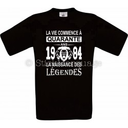 Tee-shirt Noir Homme Anniversaire 40 Ans La Naissance des Légendes 1984