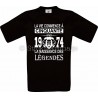 Tee-shirt Noir Homme Anniversaire 50 Ans La Naissance des Légendes 1974