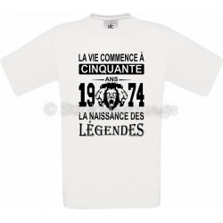 Tee-shirt Anniversaire 50 Ans La Naissance des Légendes 1974