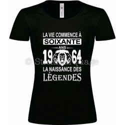 Tee-shirt Noir Femme 60ème Anniversaire La Naissance des Légendes 1964