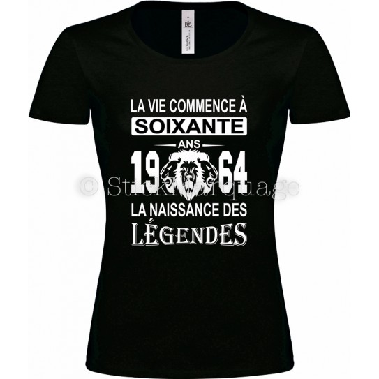 Tee-shirt Noir Femme 60ème Anniversaire La Naissance des Légendes 1964