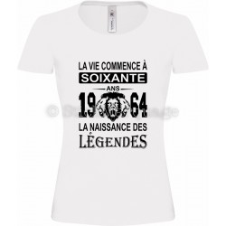 Tee-shirt blanc Femme 60ème Anniversaire La Naissance des Légendes 1964