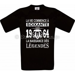 Tee-shirt Noir Homme Anniversaire 60 Ans La Naissance des Légendes 1964