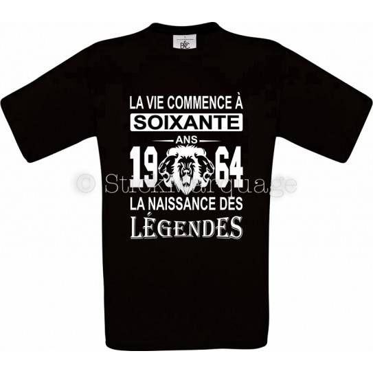 Tee-shirt Noir Homme Anniversaire 60 Ans La Naissance des Légendes 1964