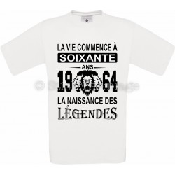 Tee-shirt Anniversaire 60 Ans La Naissance des Légendes 1964