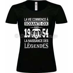 Tee-shirt Noir Femme 70ème Anniversaire La Naissance des Légendes 1954