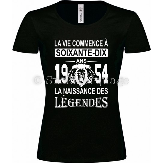Tee-shirt Noir Femme 70ème Anniversaire La Naissance des Légendes 1954