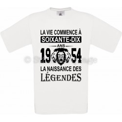 Tee-shirt Anniversaire 70 Ans La Naissance des Légendes 1954