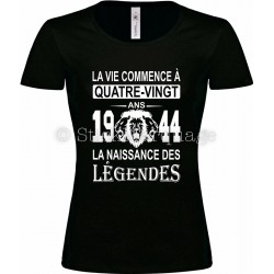 Tee-shirt Noir Femme 80ème Anniversaire La Naissance des Légendes 1944