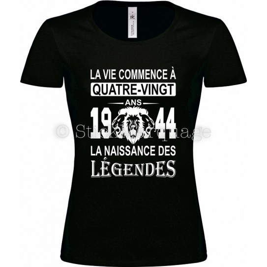 Tee-shirt Noir Femme 80ème Anniversaire La Naissance des Légendes 1944