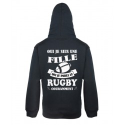 Sweat-shirt Noir à capuche Mixte pour Femme qui parle le Rugby