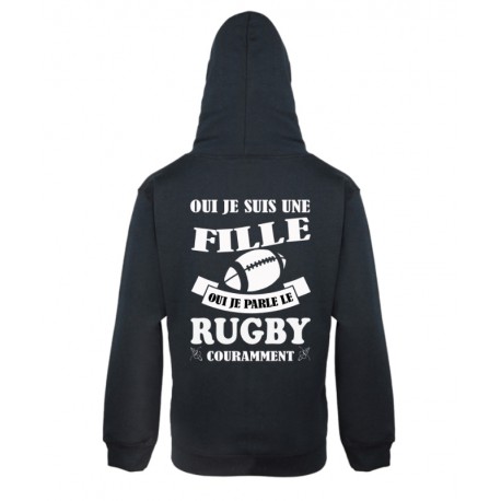 Sweat-shirt Noir à capuche Mixte pour Femme qui parle le Rugby