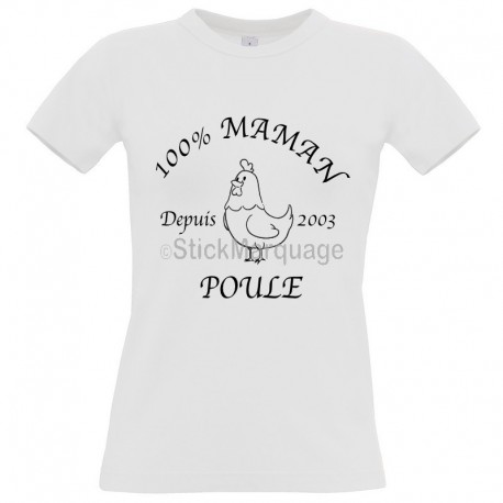 Tee-shirt Blanc B&C Femme Exact 190 100% Maman Poule