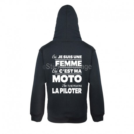 Sweat-shirt Noir à capuche Mixte pour Femme "Oui c'est ma moto"