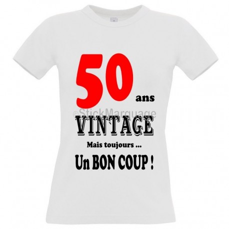 Tee-shirt Blanc "50 ans Vintage" B&C Femme Exact 190 