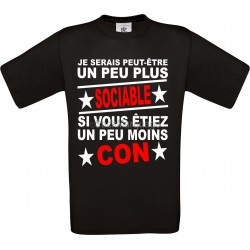 Tee-shirt Noir B&C "Un peu plus Sociable" Homme Exact 190