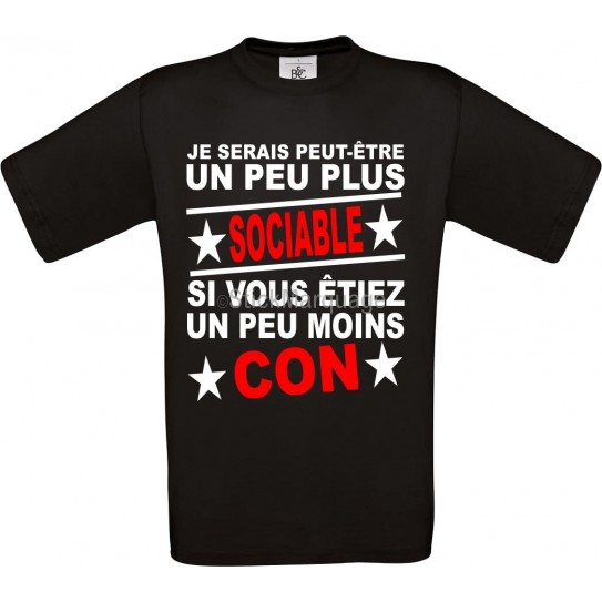 Tee-shirt Noir B&C "Un peu plus Sociable" Homme Exact 190