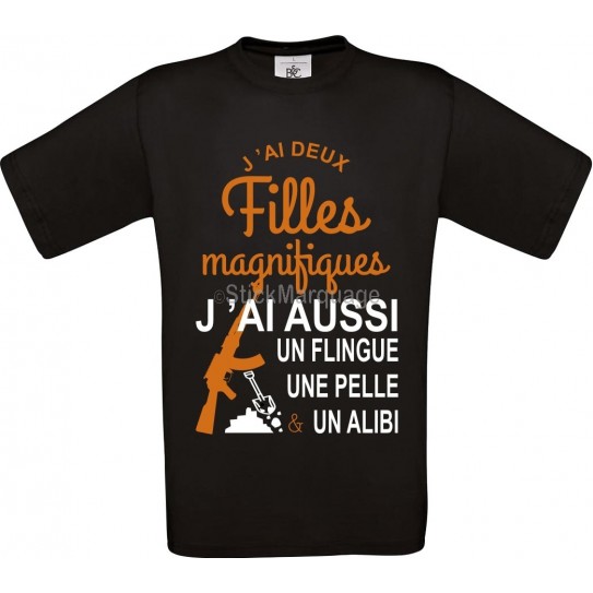 Tee-shirt Noir B&C 2 filles magnifiques Homme Exact 190