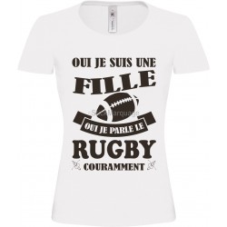 Tee-shirt Blanc B&C Femme Exact 190 Rugby Noir