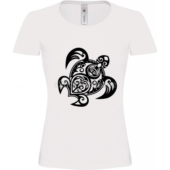 Tee-shirt blanc "Tortue Tribal" B&C Femme