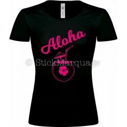 T-shirt Noir flex rose Femme Aloha 