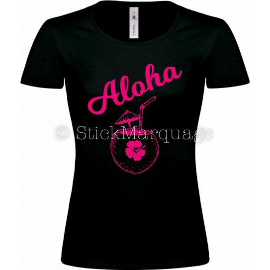 T-shirt Noir flex rose Femme Aloha 