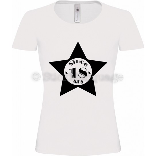 Tee-shirt Rétro Noir Femme 18ème Anniversaire Since 18 Ans Impression  Française et Fait Main