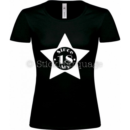 Tee-shirt Noir Femme 18ème Anniversaire "Since 18 Ans"