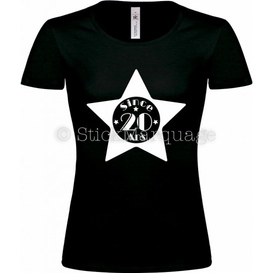 Tee-shirt Noir Femme 20ème Anniversaire "Since 20 Ans"