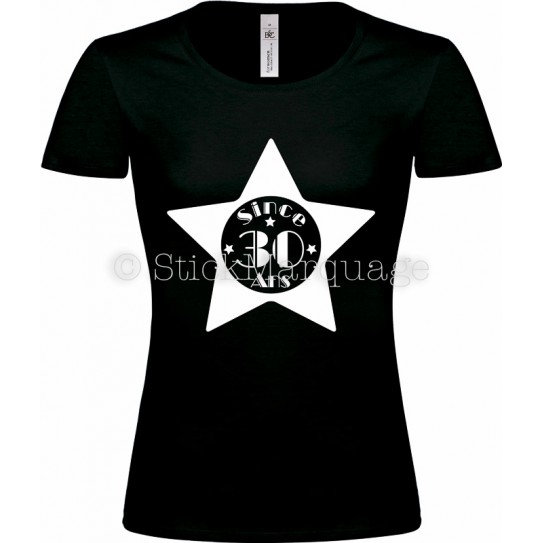 Tee-shirt Noir Femme 30ème Anniversaire "Since 30 Ans"