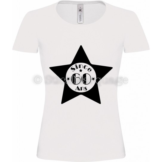 T-shirt Star Blanc Femme 60ème Anniversaire "Since 60 Ans"