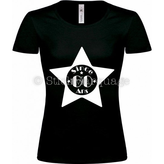 T-shirt Star Noir Femme 60ème Anniversaire "Since 60 Ans"