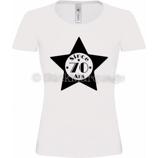 T-shirt Star Blanc Femme 70ème Anniversaire "Since 70 Ans"