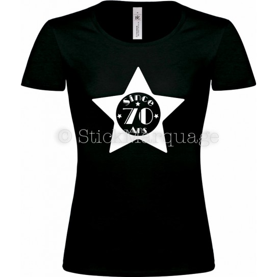 T-shirt Star Noir Femme 70ème Anniversaire "Since 70 Ans"