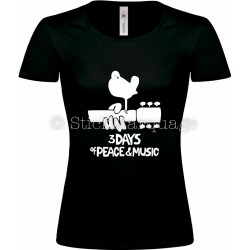 T-shirt noir femme Woodstock 3 Days of Peace & Music