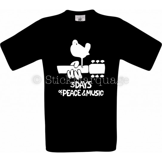 Tee-shirt noir homme Woodstock 50 Ans 1969