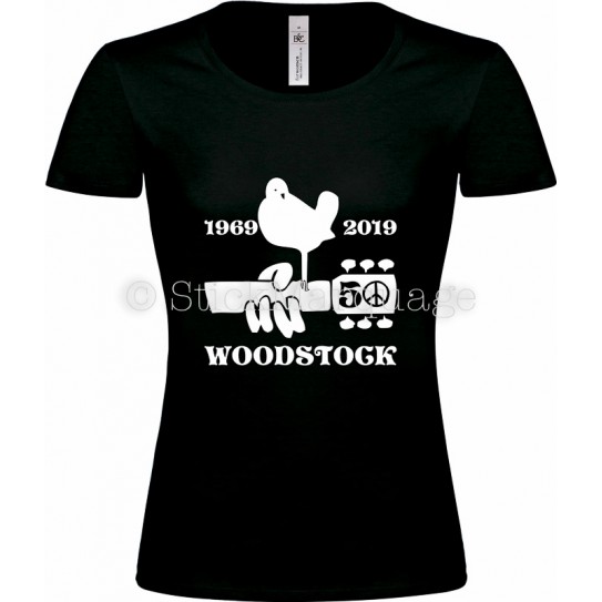 T-shirt noir femme Woodstock 50ème Anniversaire