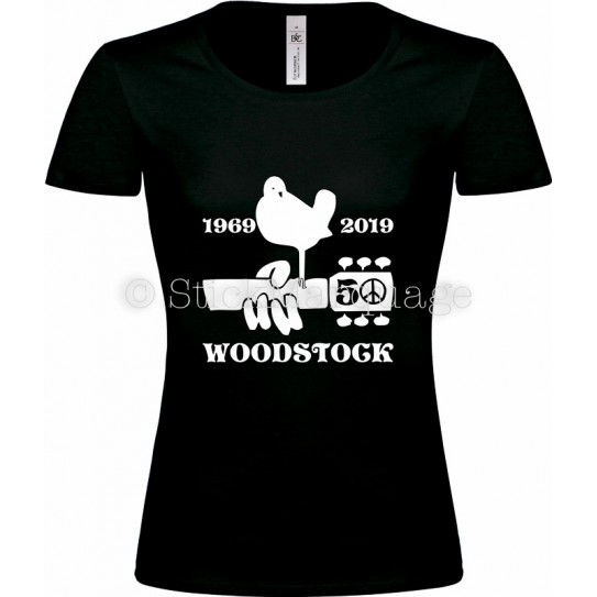 T-shirt noir femme Woodstock 50ème Anniversaire