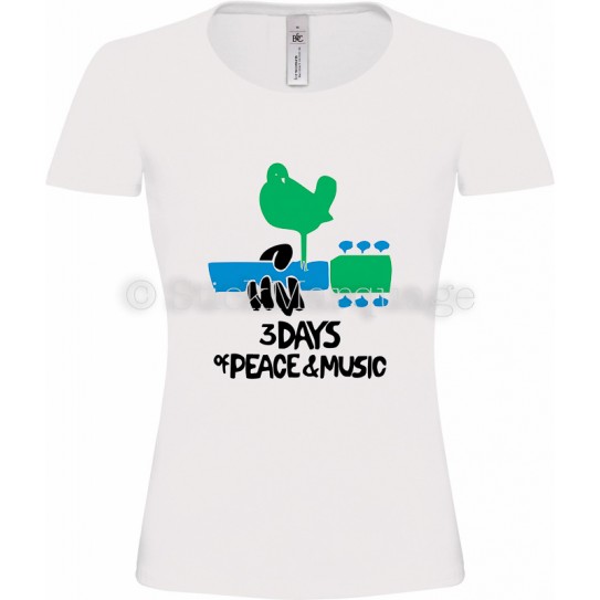 T-shirt Blanc femme Woodstock 3 Days of Peace & Music