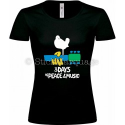 T-shirt noir femme Woodstock 3 Days of Peace & Music