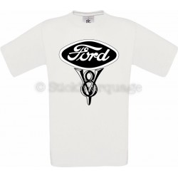 Tee-shirt vintage Ford V8 blanc homme