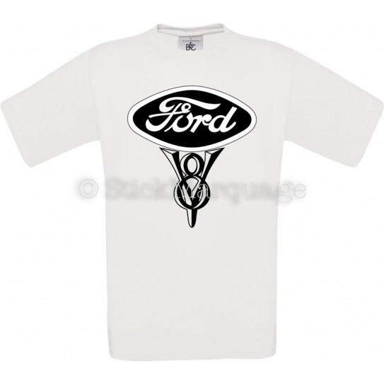 Tee-shirt vintage Ford V8 blanc homme